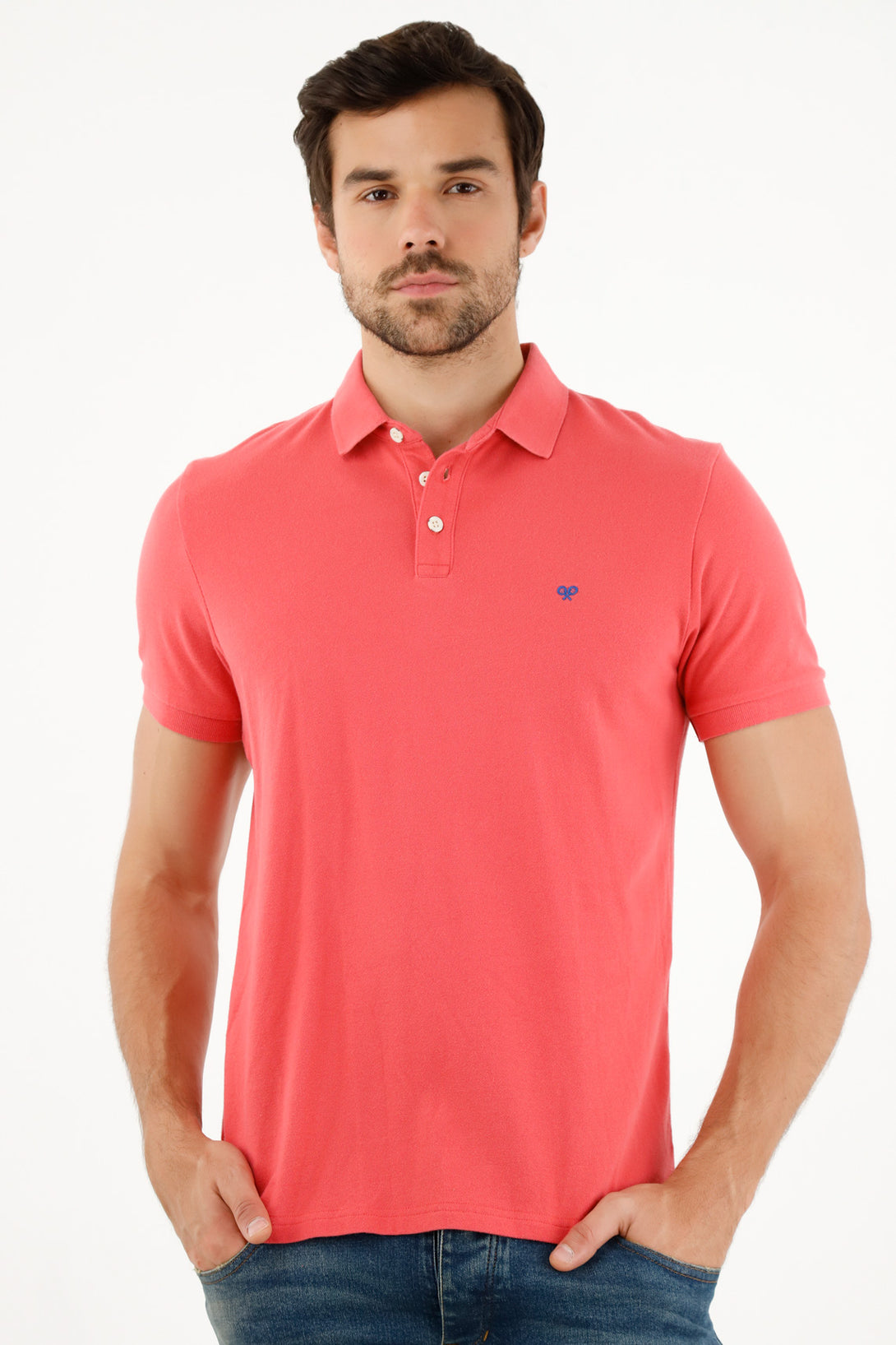 Men's Red Knit Collar Polo Shirt