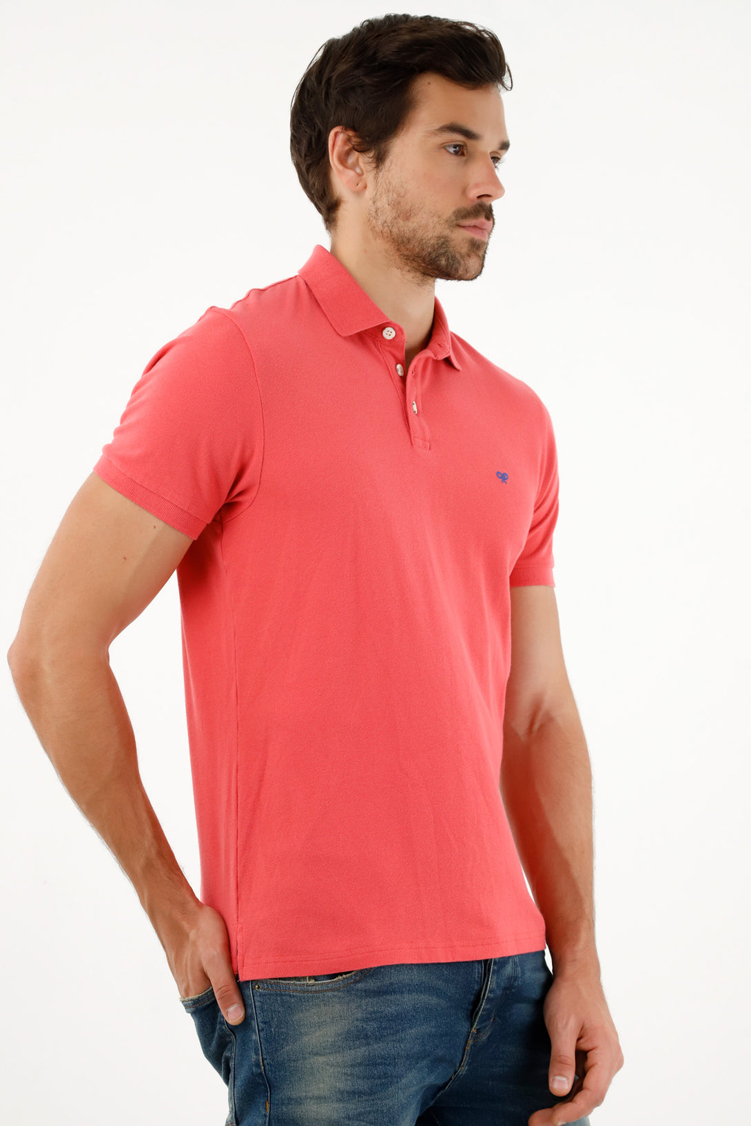 Men's Red Knit Collar Polo Shirt