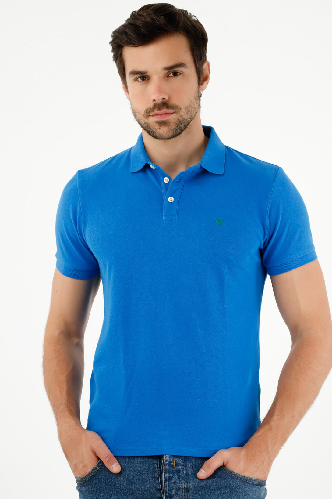 Men's Blue Knit Collar Polo Shirt