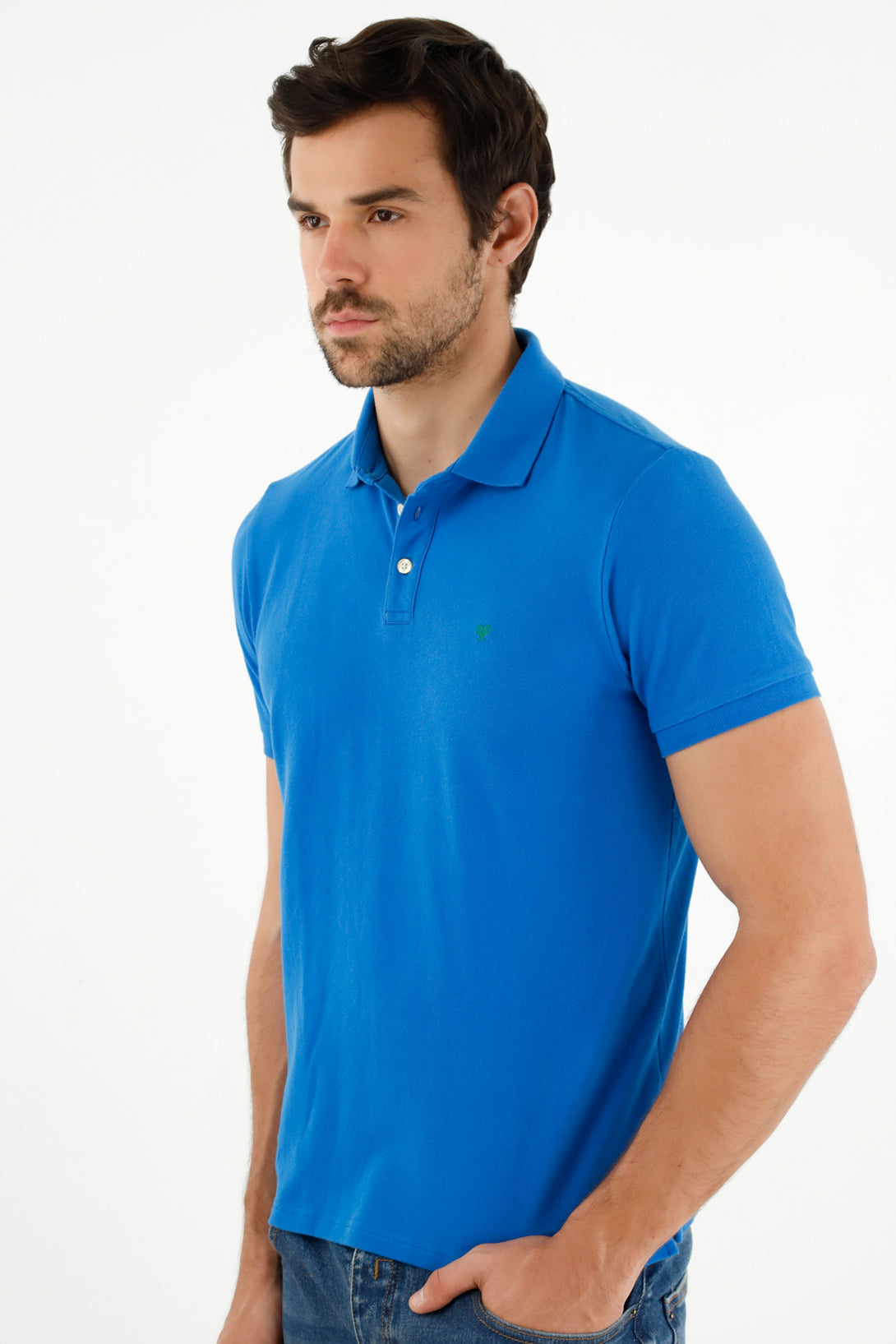 Polo cuello tejido azul para hombre