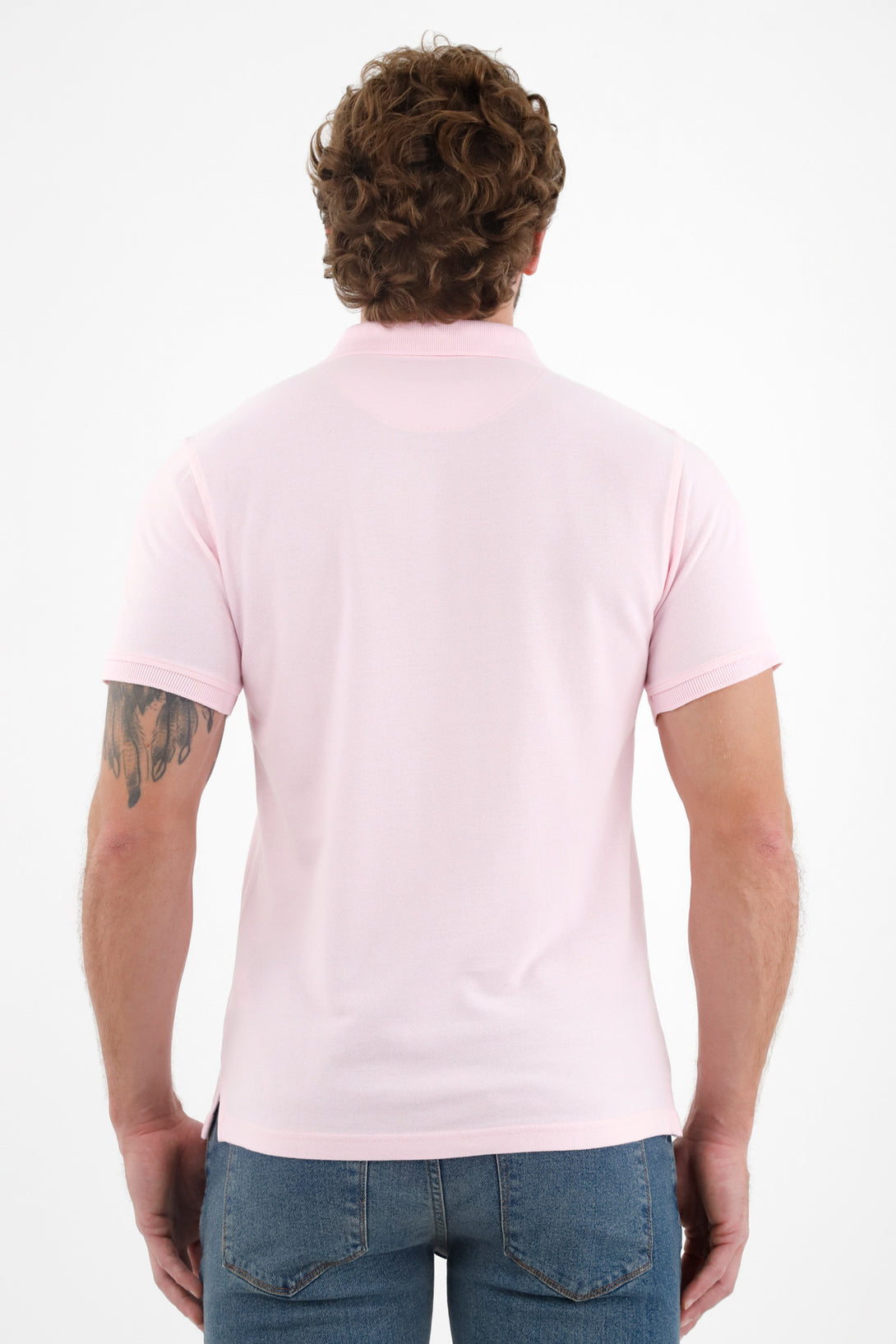 Men's Pink Polo Shirt with Multicolor Racket Design