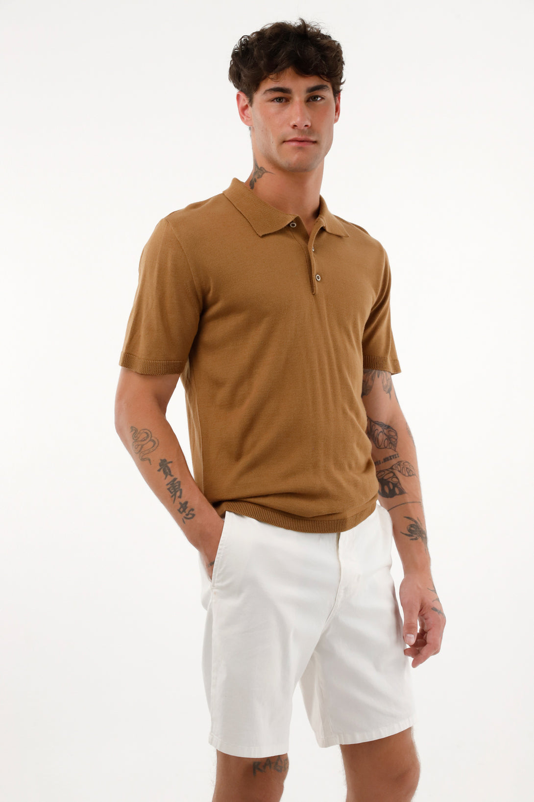 Men's Brown Knit Polo Shirt