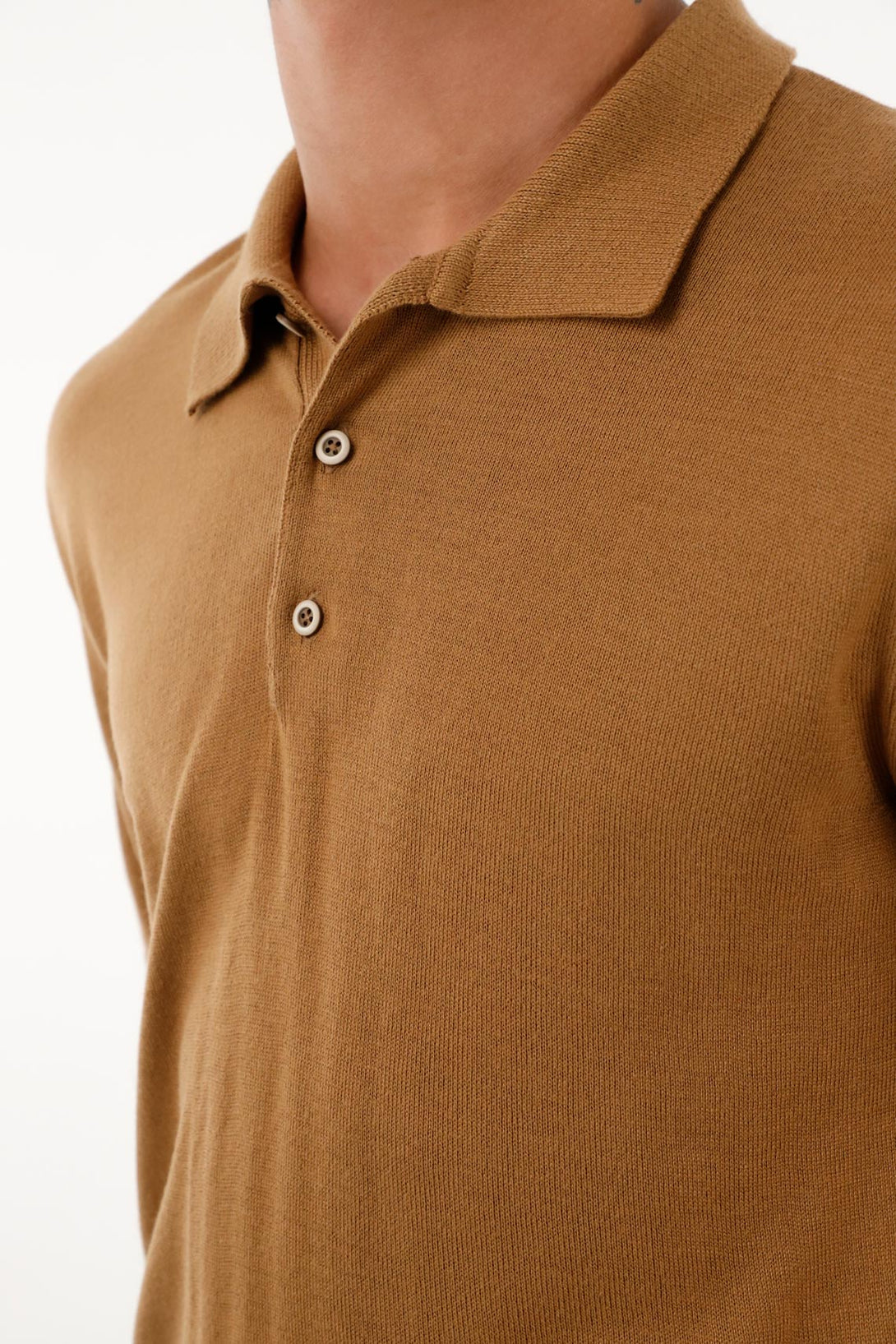 Men's Brown Knit Polo Shirt