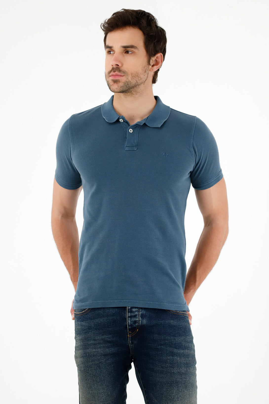 Men's Blue Polo with Embroidered Racket