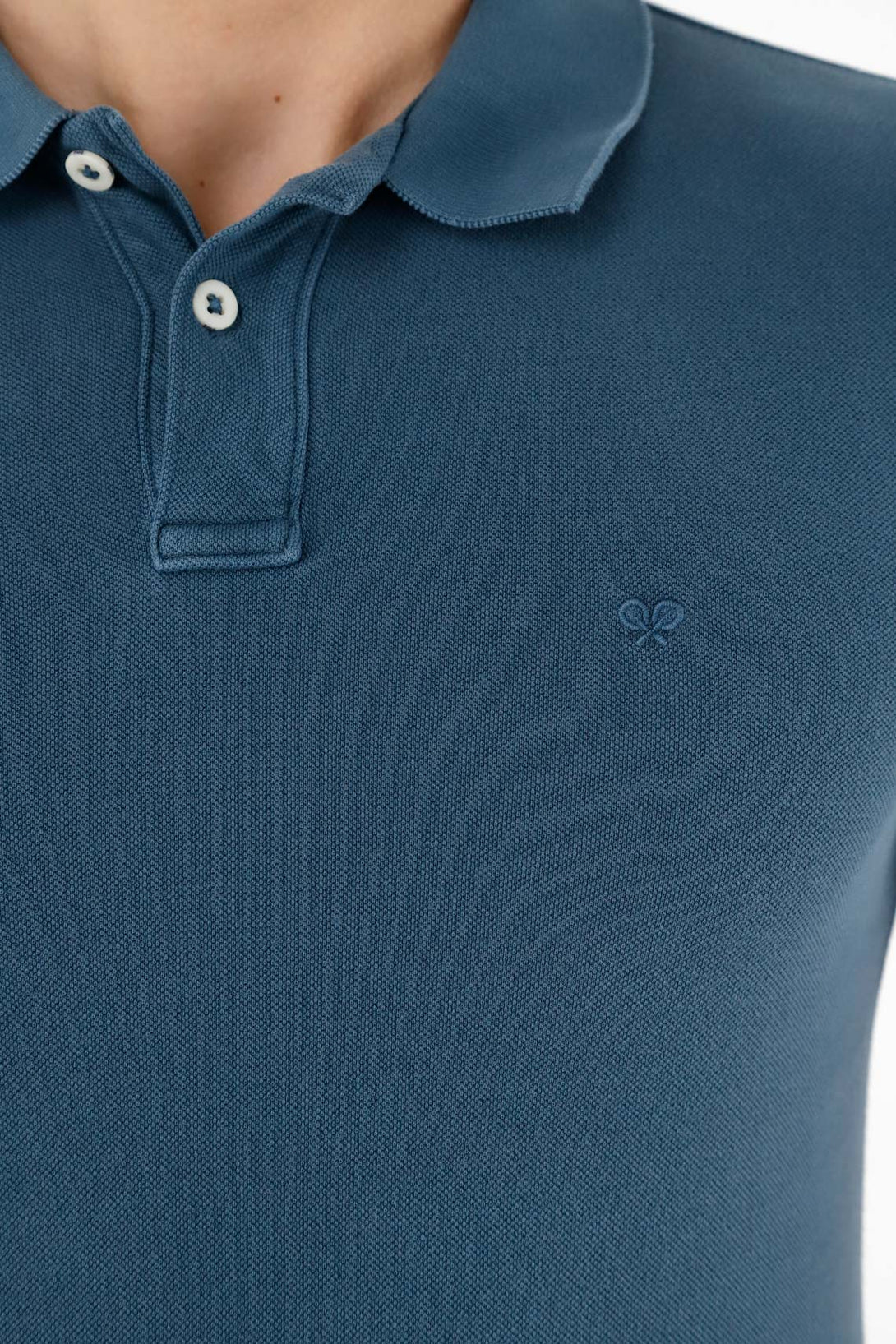 Men's Blue Polo with Embroidered Racket