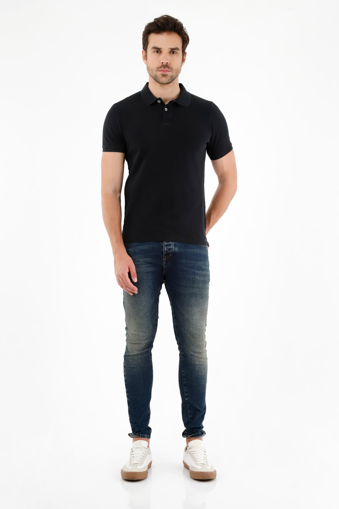 Men's Black Polo with Embroidered Racket