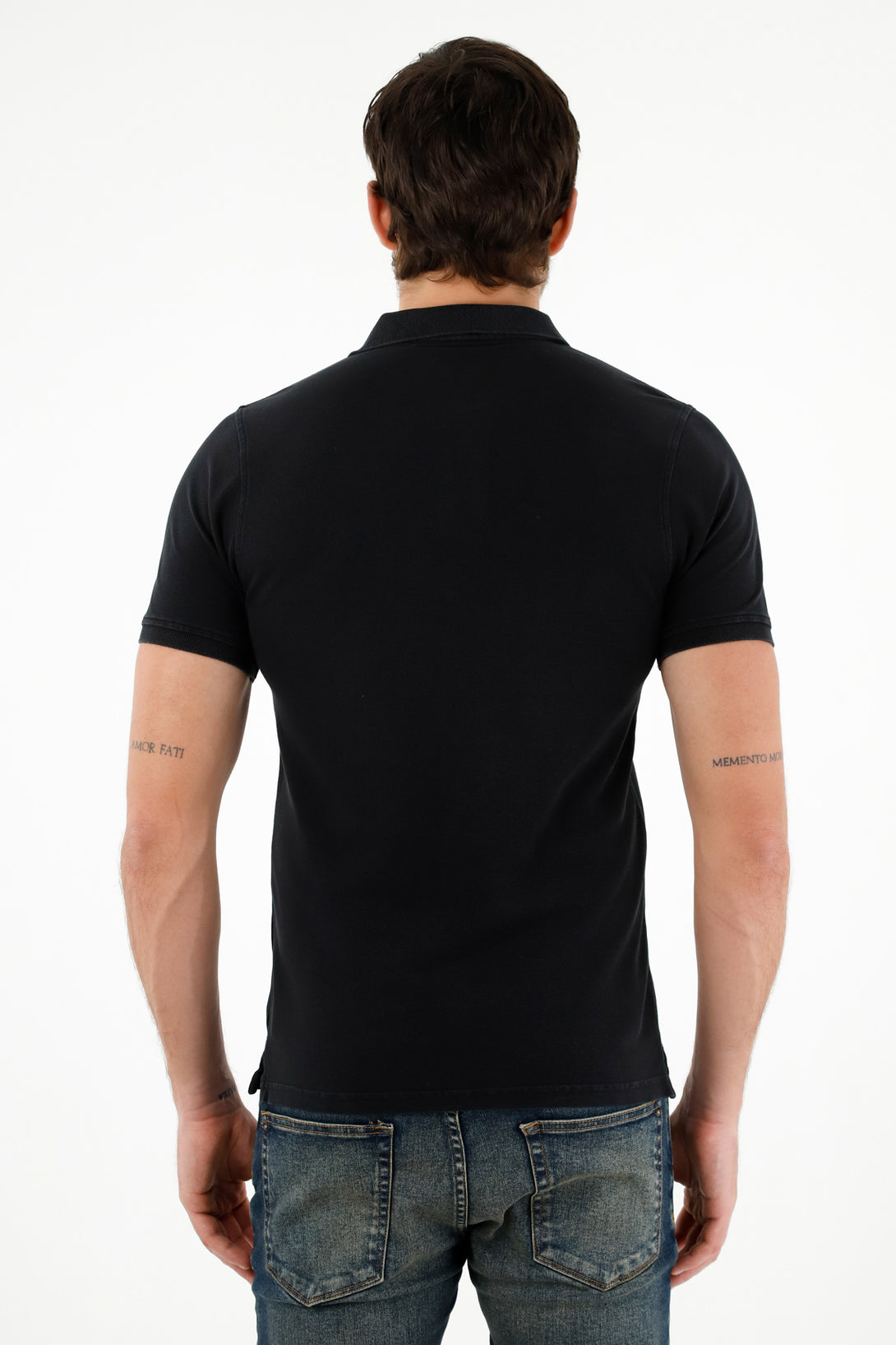 Men's Black Polo with Embroidered Racket