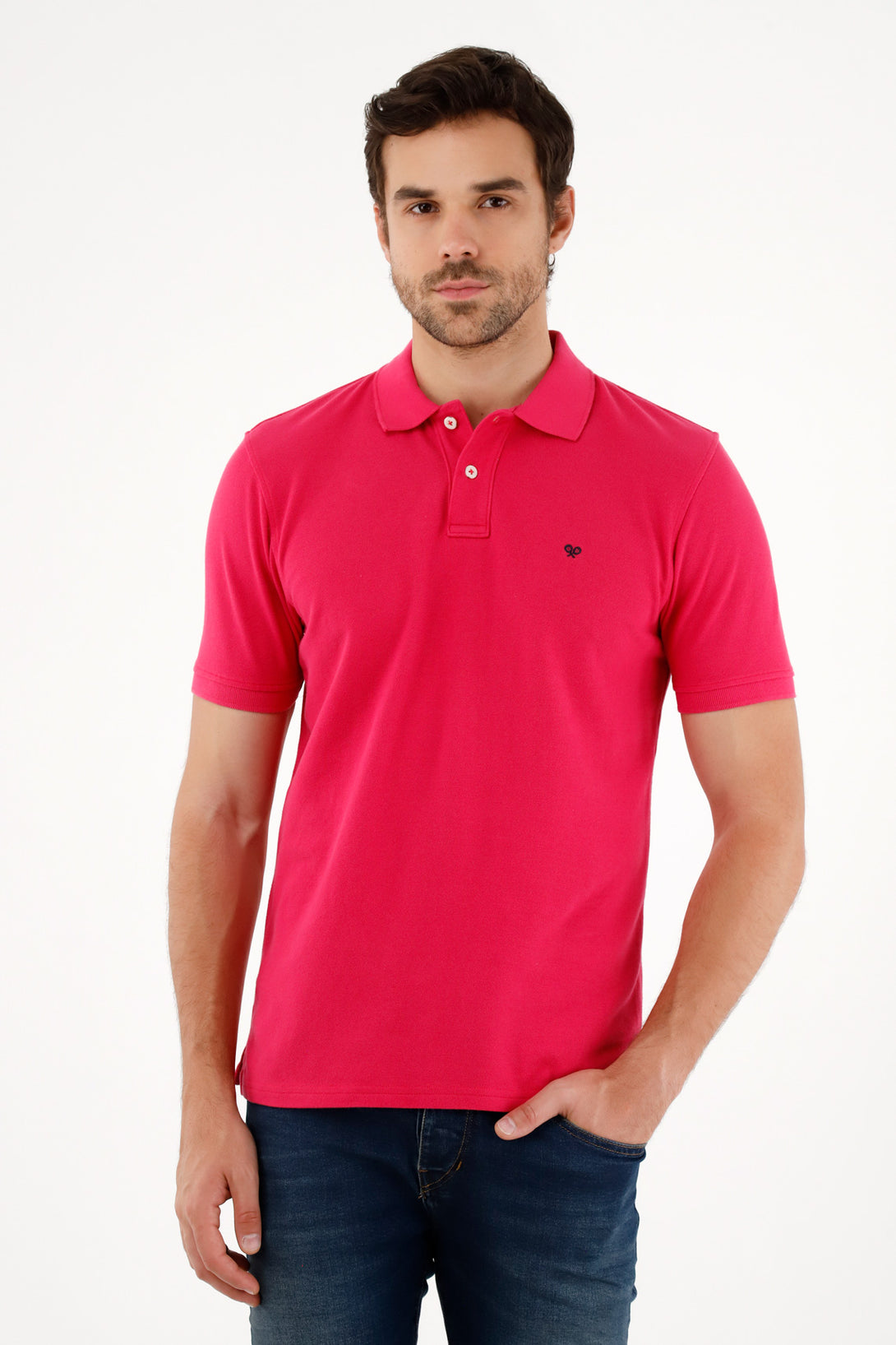 Men's Pink Polo with Embroidered Racket