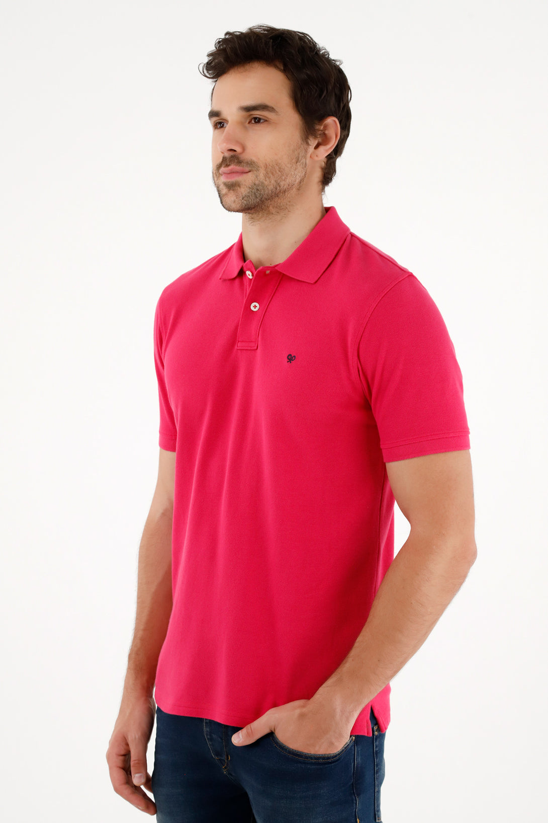 Men's Pink Polo with Embroidered Racket