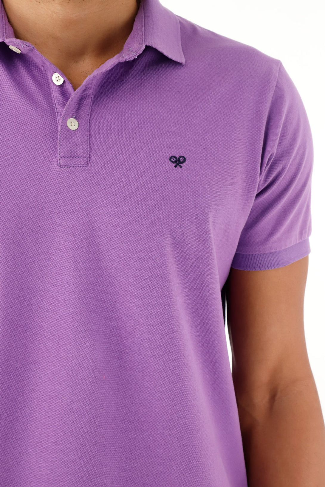 Men's purple polo with embroidered racket