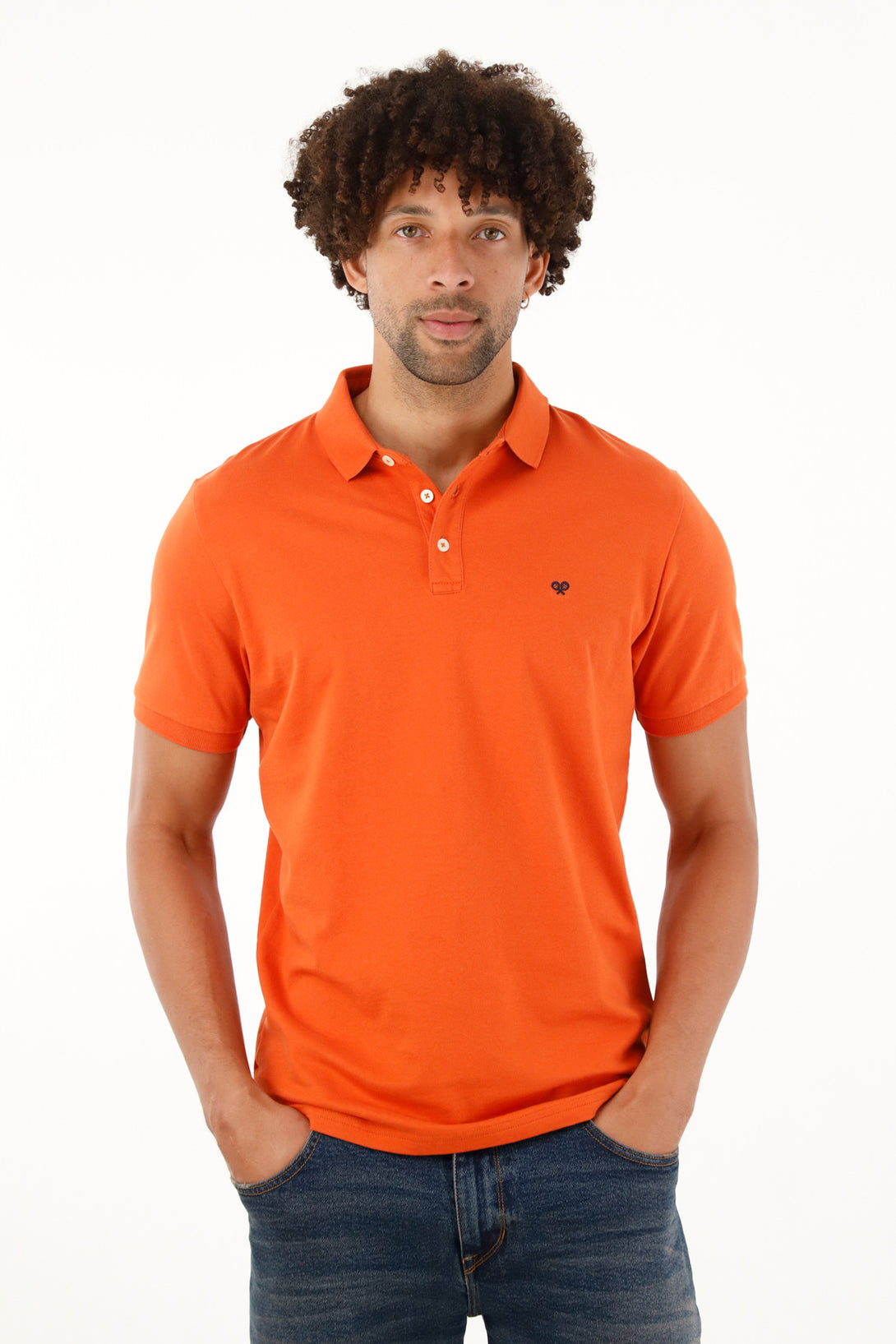 Polo naranja con cuello y puños en rib para hombre