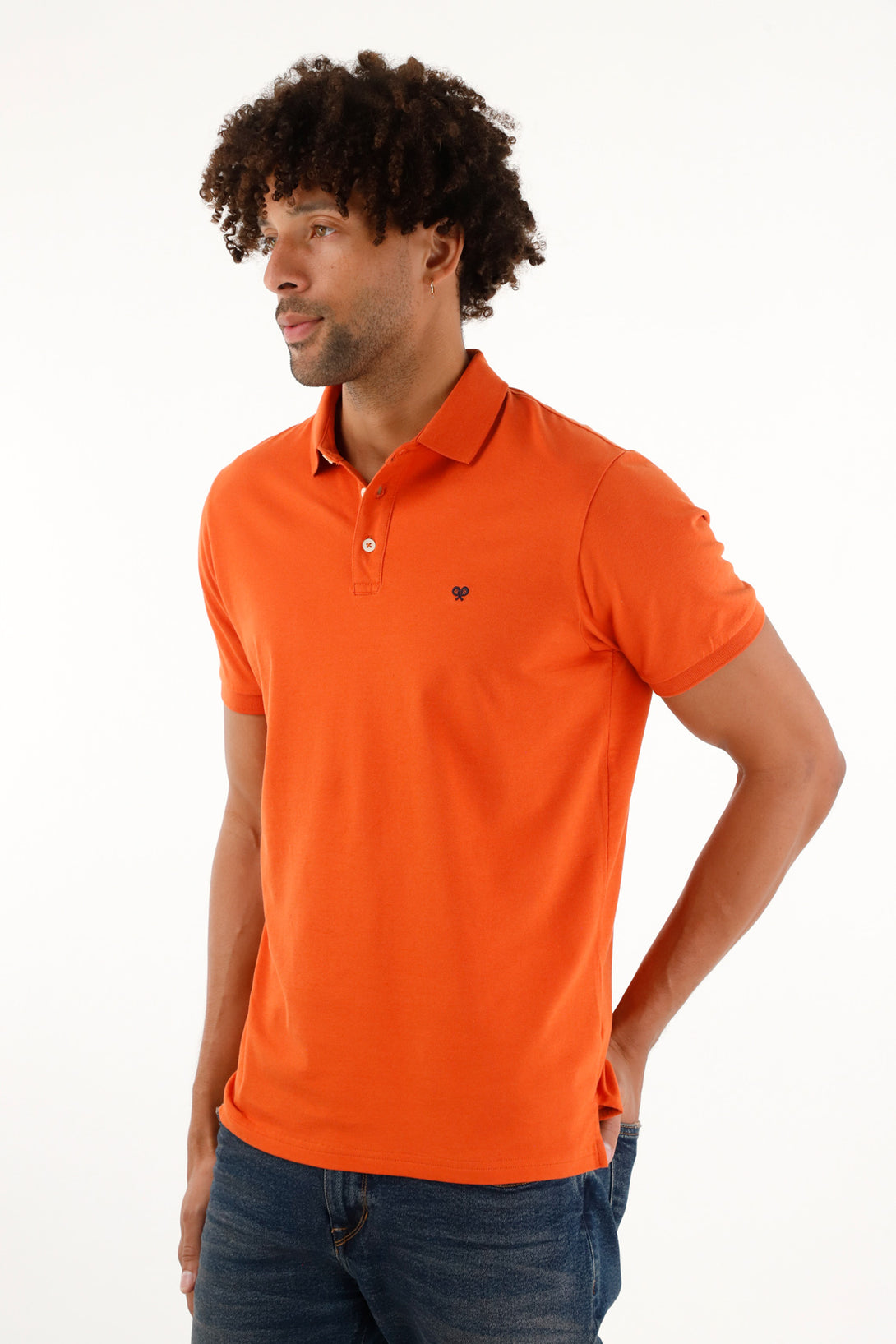 Polo naranja con cuello y puños en rib para hombre