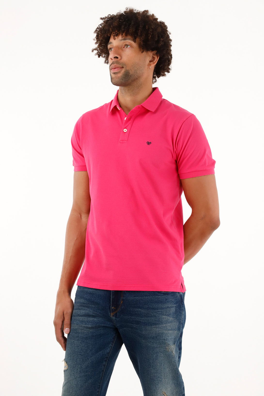 Polo con raqueta bordada rosada para hombre