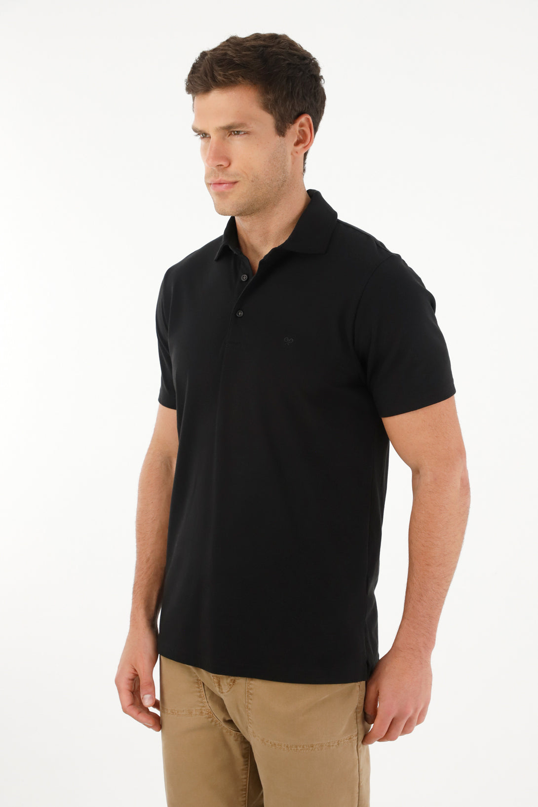 Polo negra con raqueta bordada para hombre