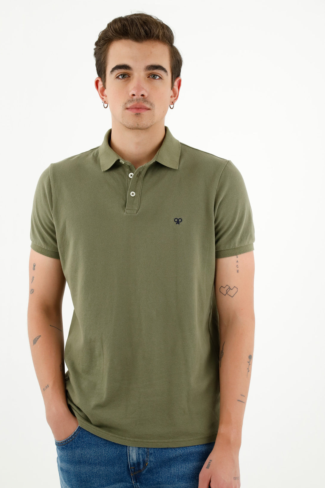 Polo con tres botones verde para hombre