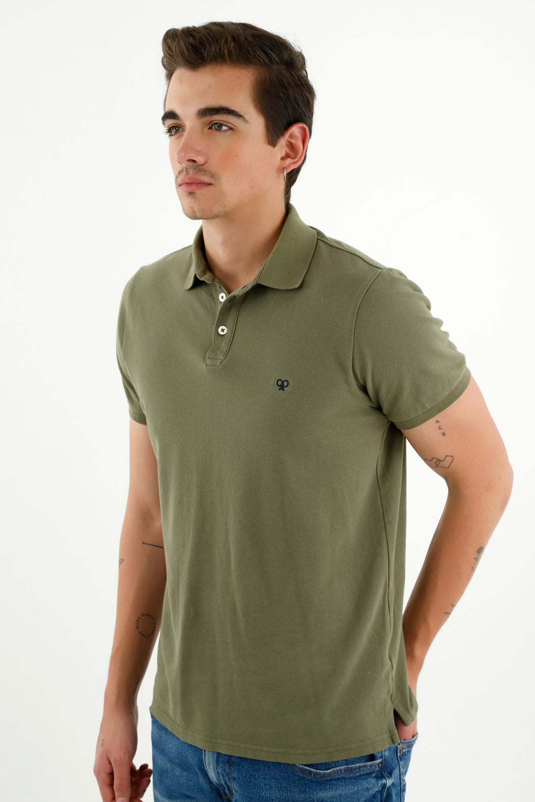 Polo con tres botones verde para hombre