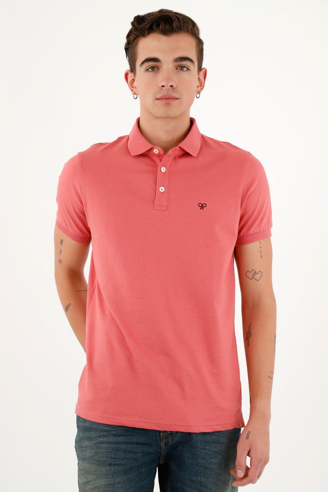 Polo rosada con perilla de tres botones para hombre