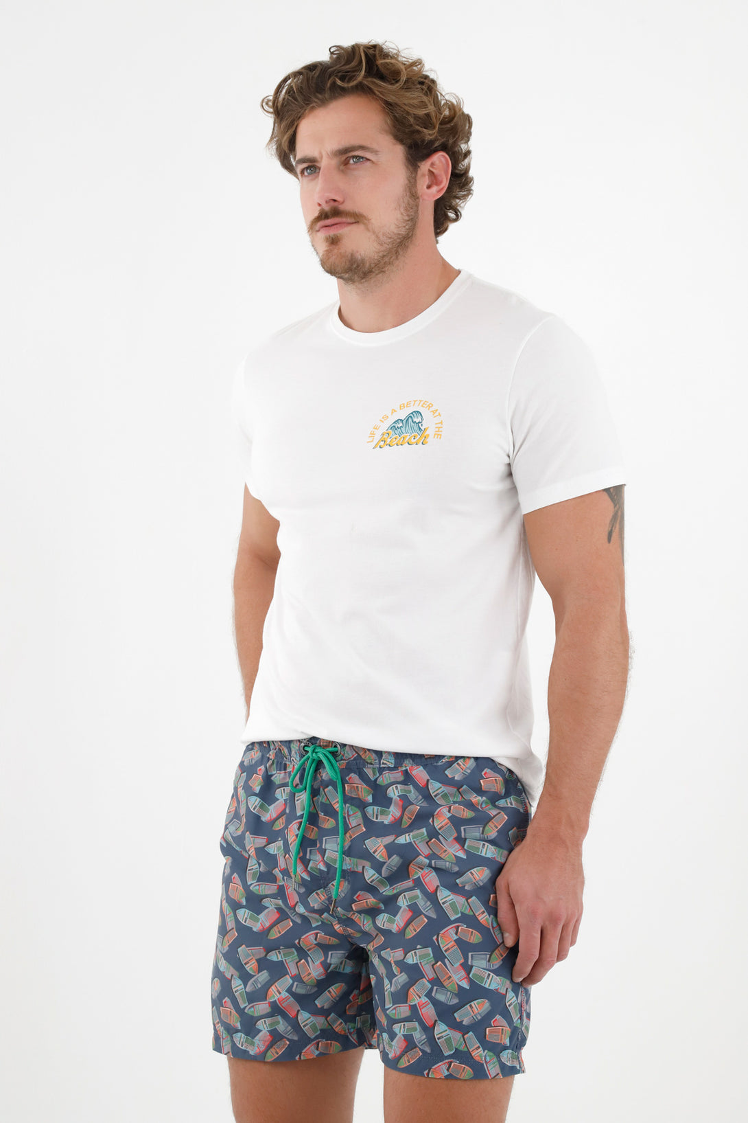 Men's Blue Printed Swim Trunks