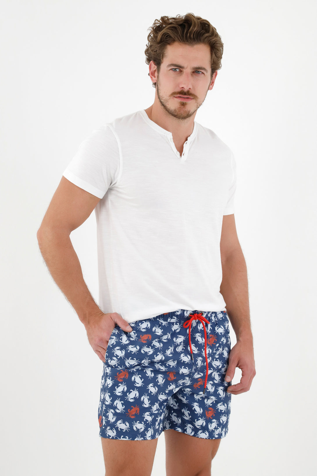 Pantaloneta de baño azul estampada para hombre