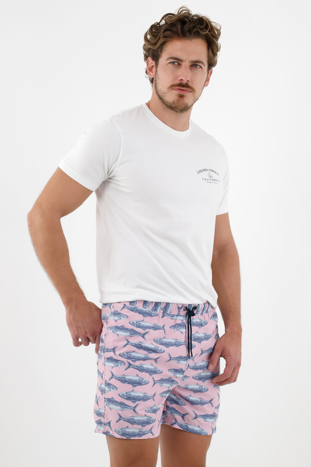 Men's Pink Printed Swim Trunks