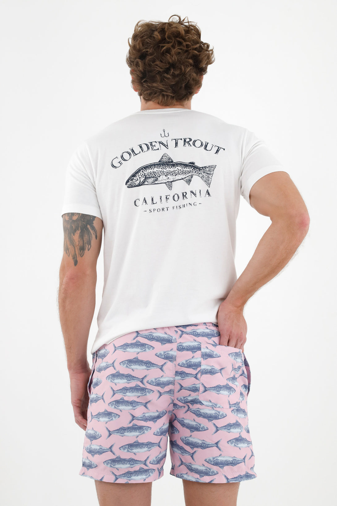 Men's Pink Printed Swim Trunks