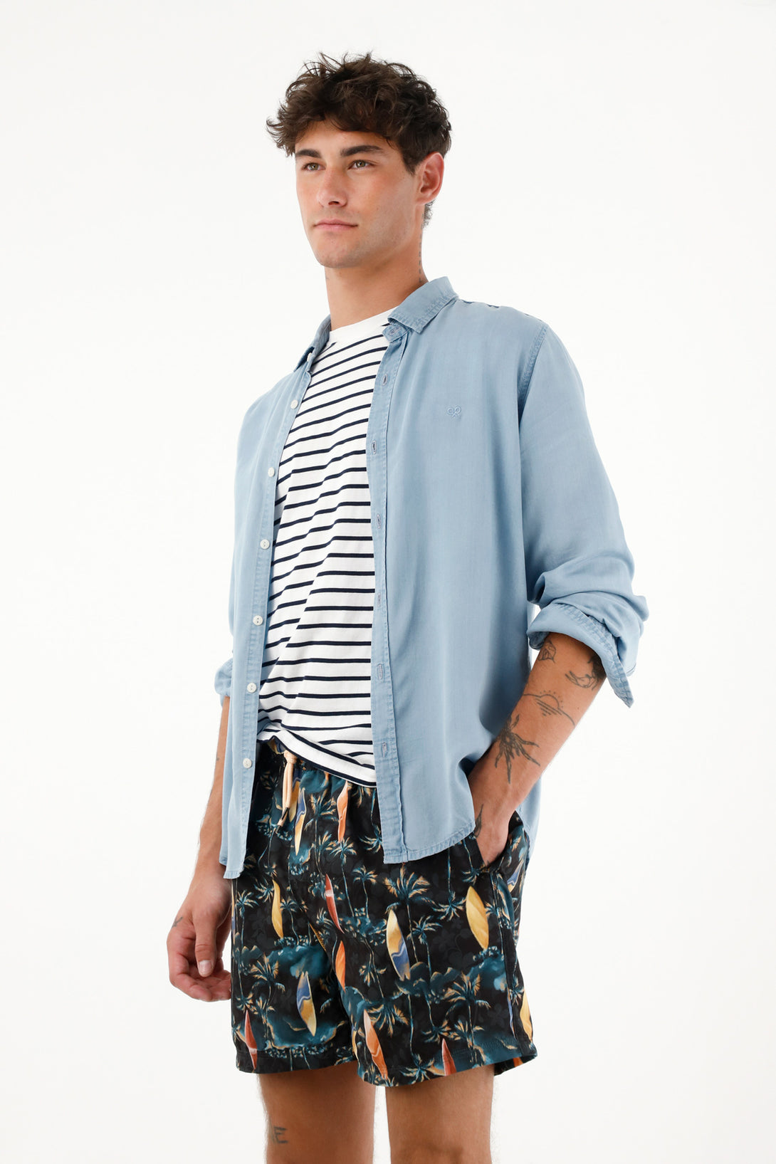 Pantaloneta de baño con estampado de surf para hombre