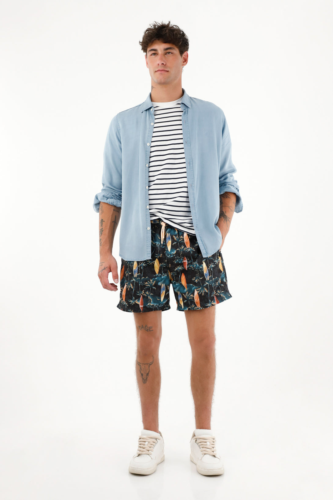 Pantaloneta de baño con estampado de surf para hombre