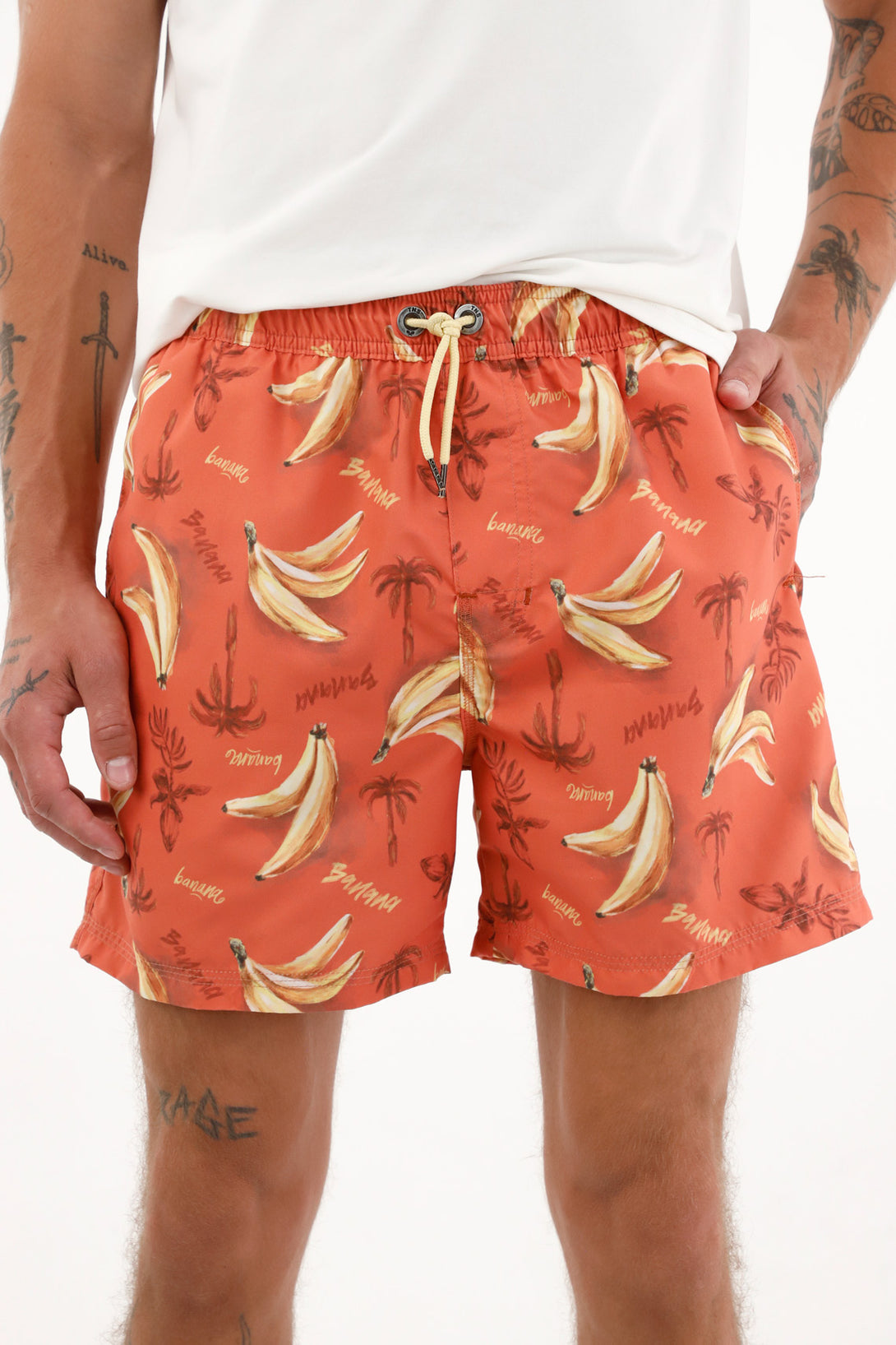 Pantaloneta de baño con estampado de bananas para hombre