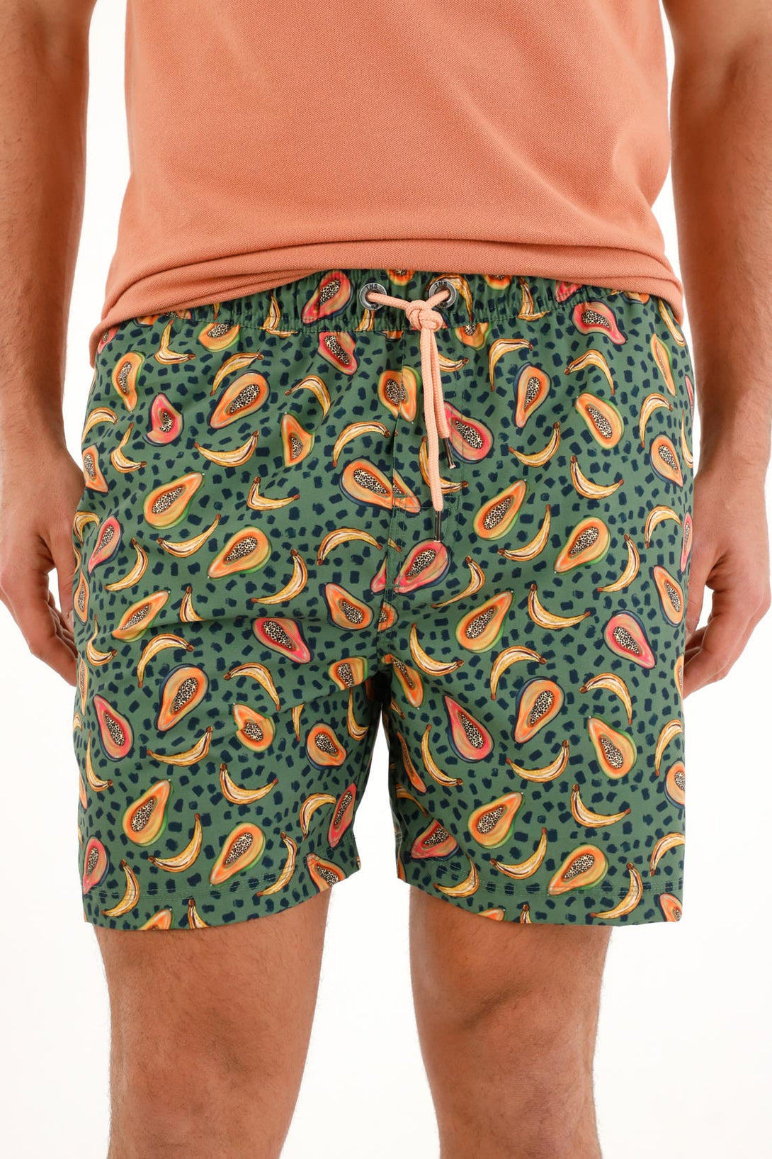 Pantaloneta de baño verde con estampado de papayas para hombre