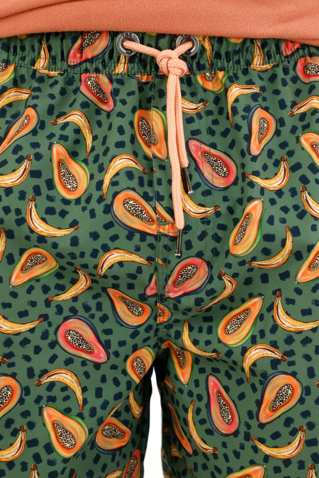 Pantaloneta de baño verde con estampado de papayas para hombre