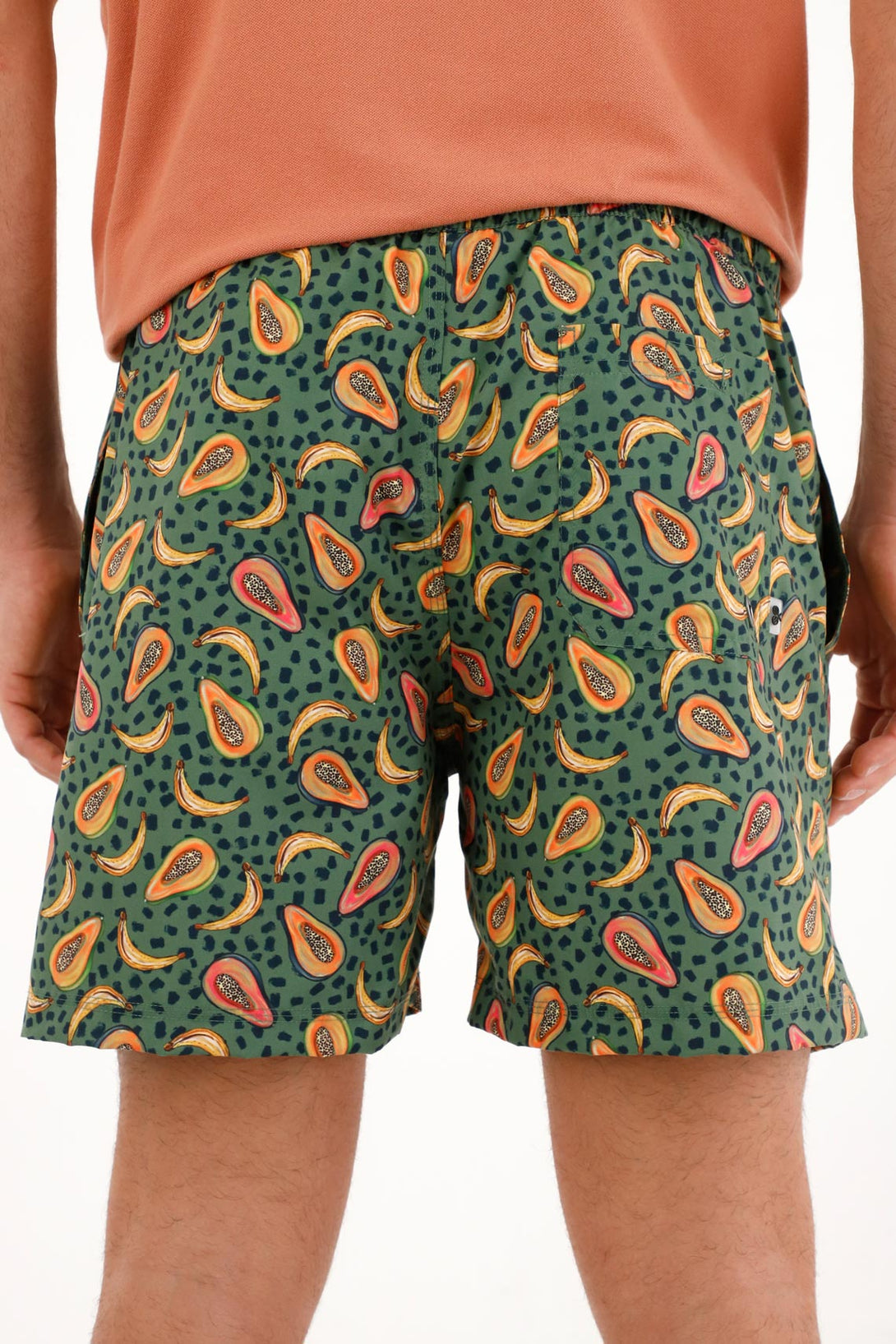 Pantaloneta de baño verde con estampado de papayas para hombre