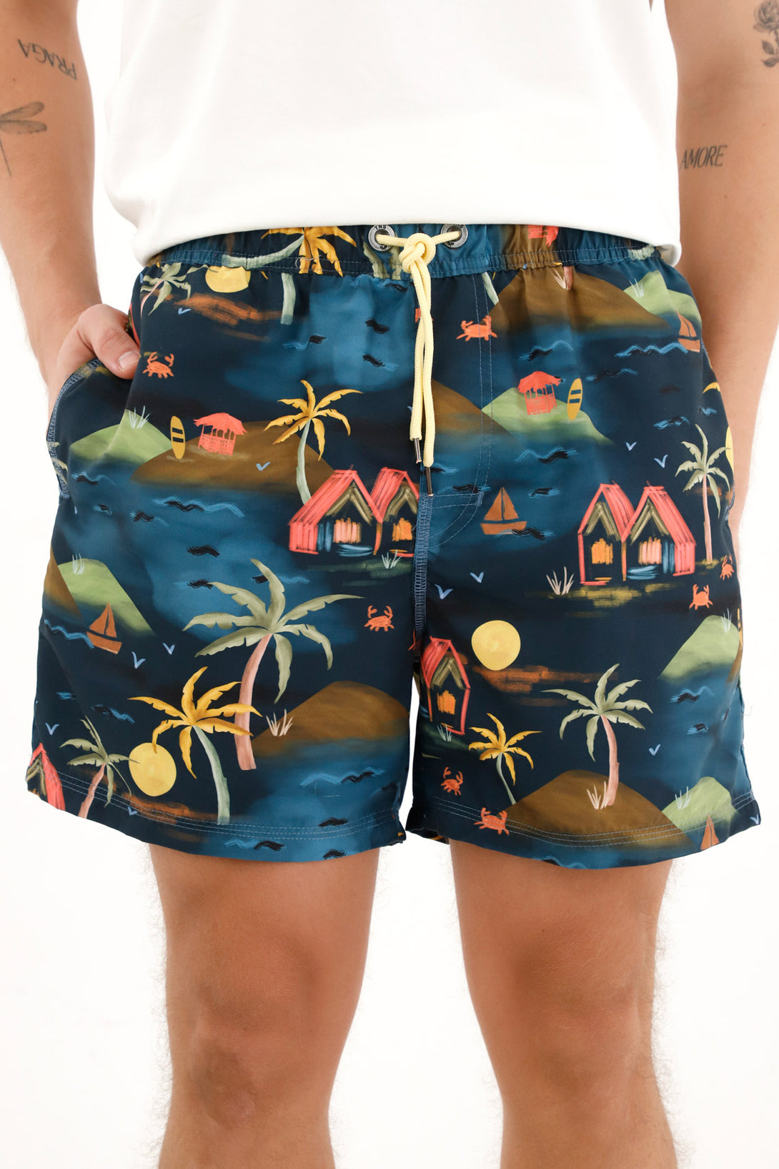 Men's blue printed swim shorts