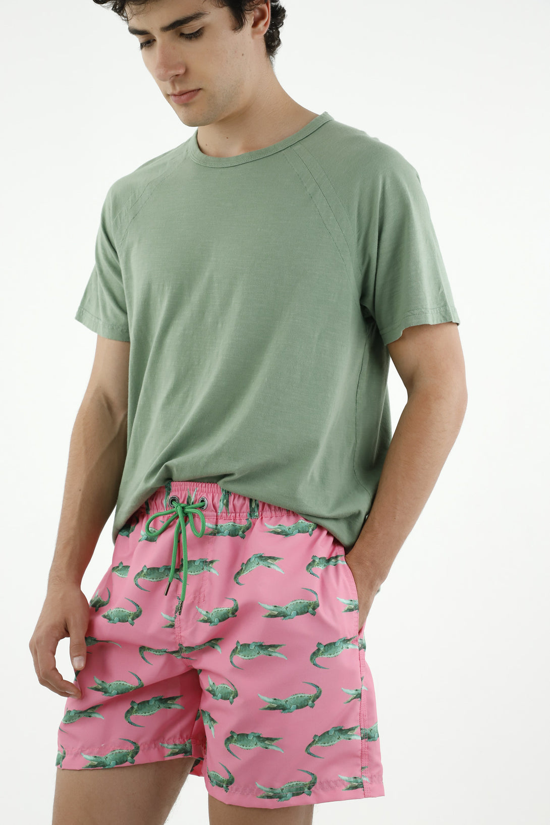 Pantaloneta estampada rosada con cordón para hombre