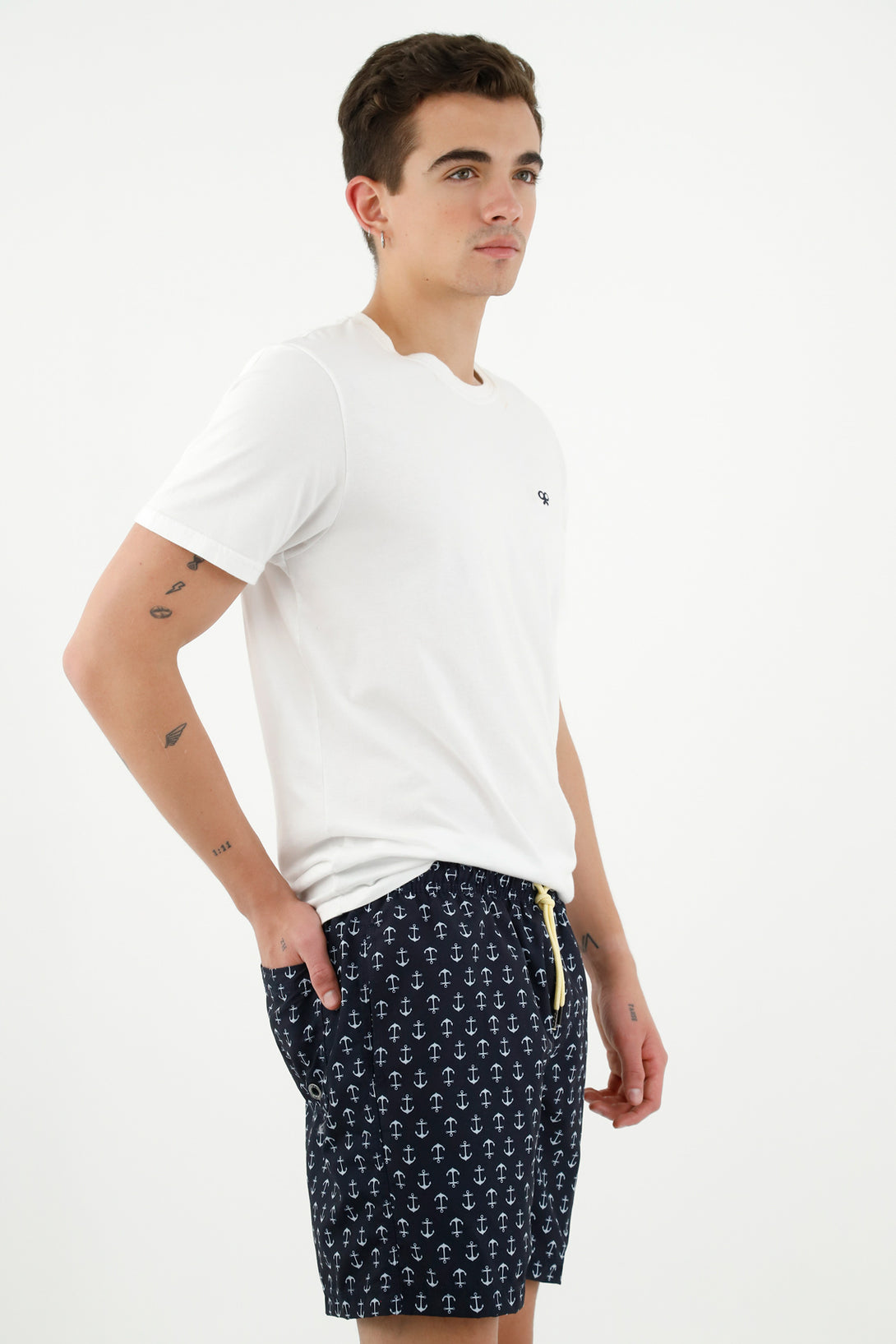 Pantaloneta azul con mini print de anclas para hombre