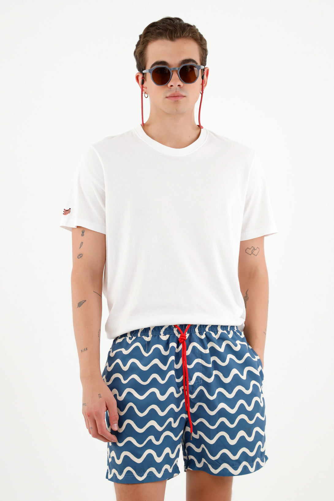 Men's Blue Wave Print Swim Shorts