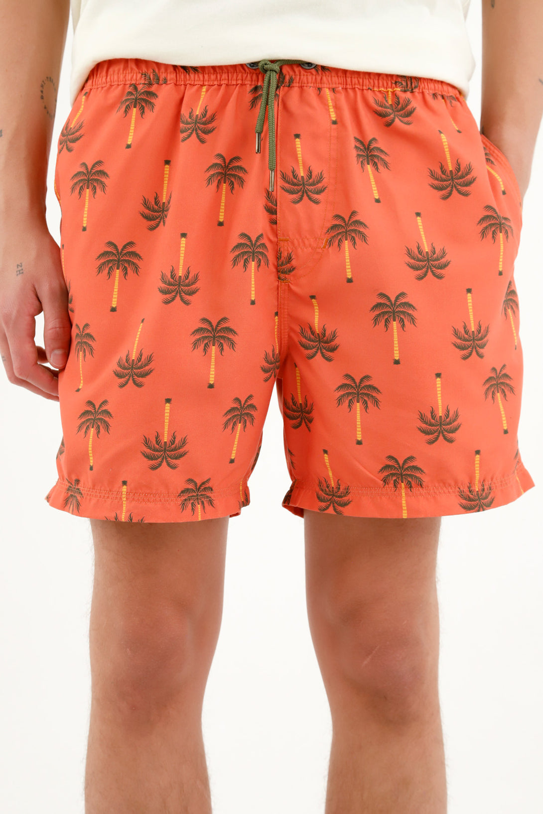 Pantaloneta de baño con bolsillos naranja para hombre