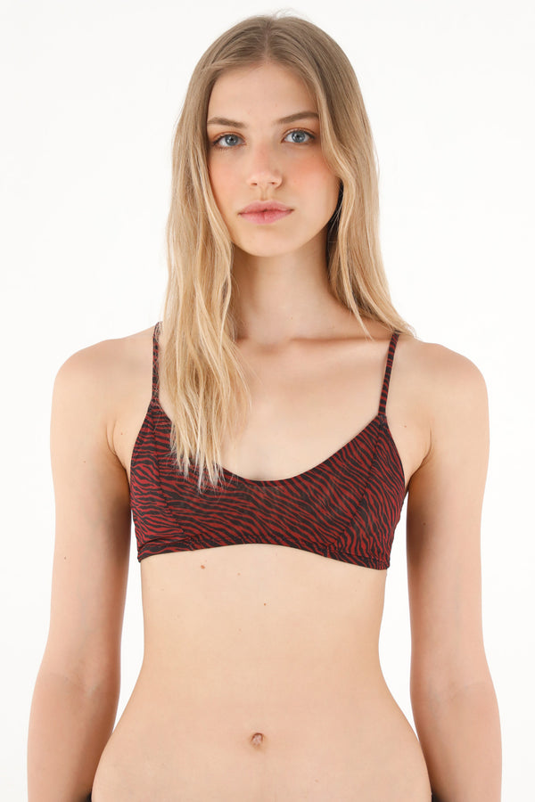 Women's red mesh animal print top