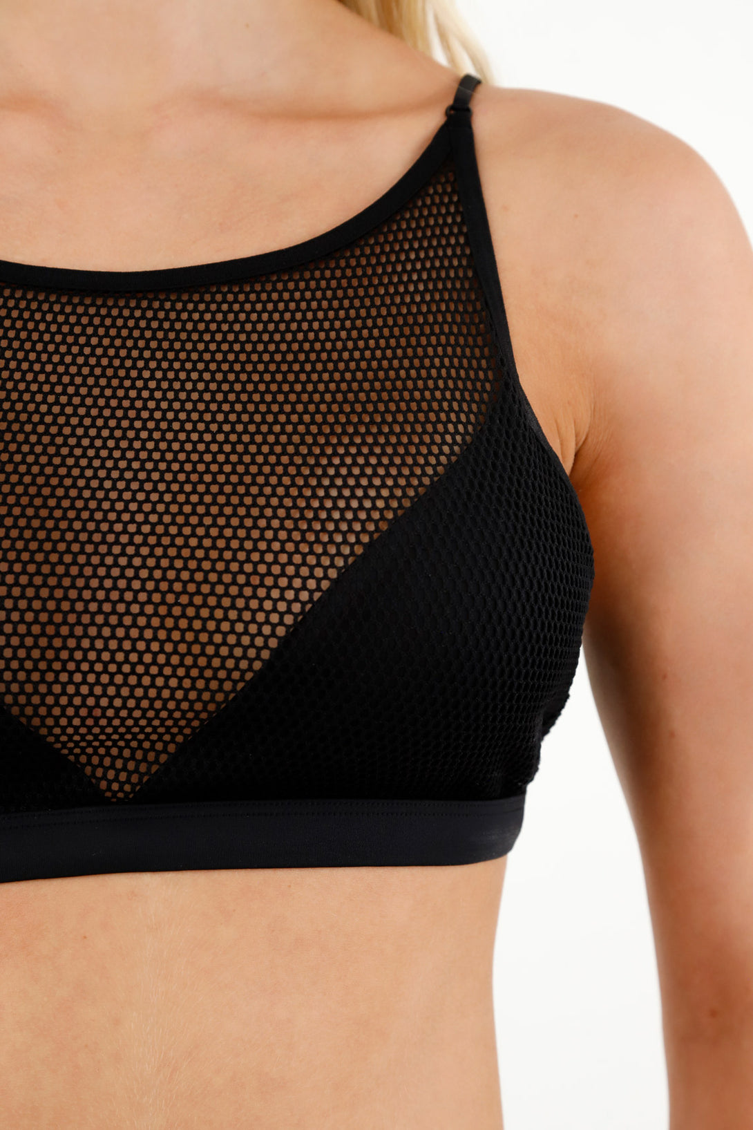 Women's Black Mesh Neckline Top