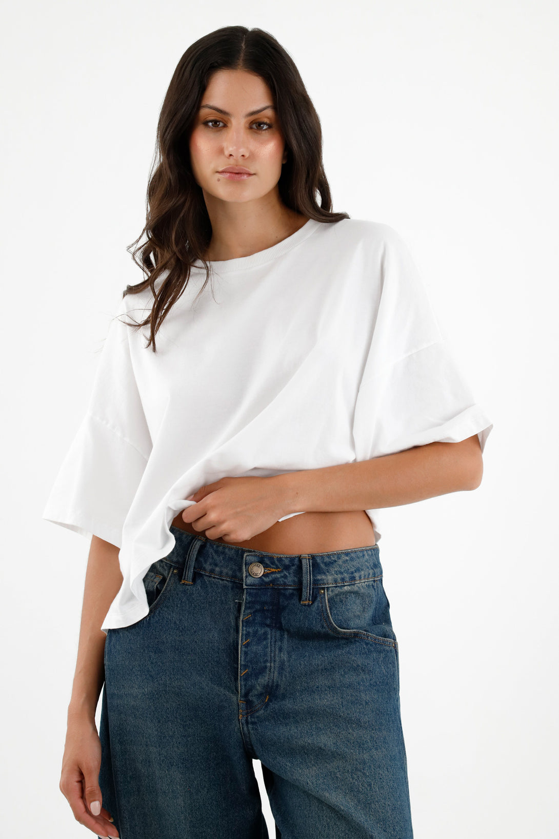 Women's White T-Shirt with Mini Slits