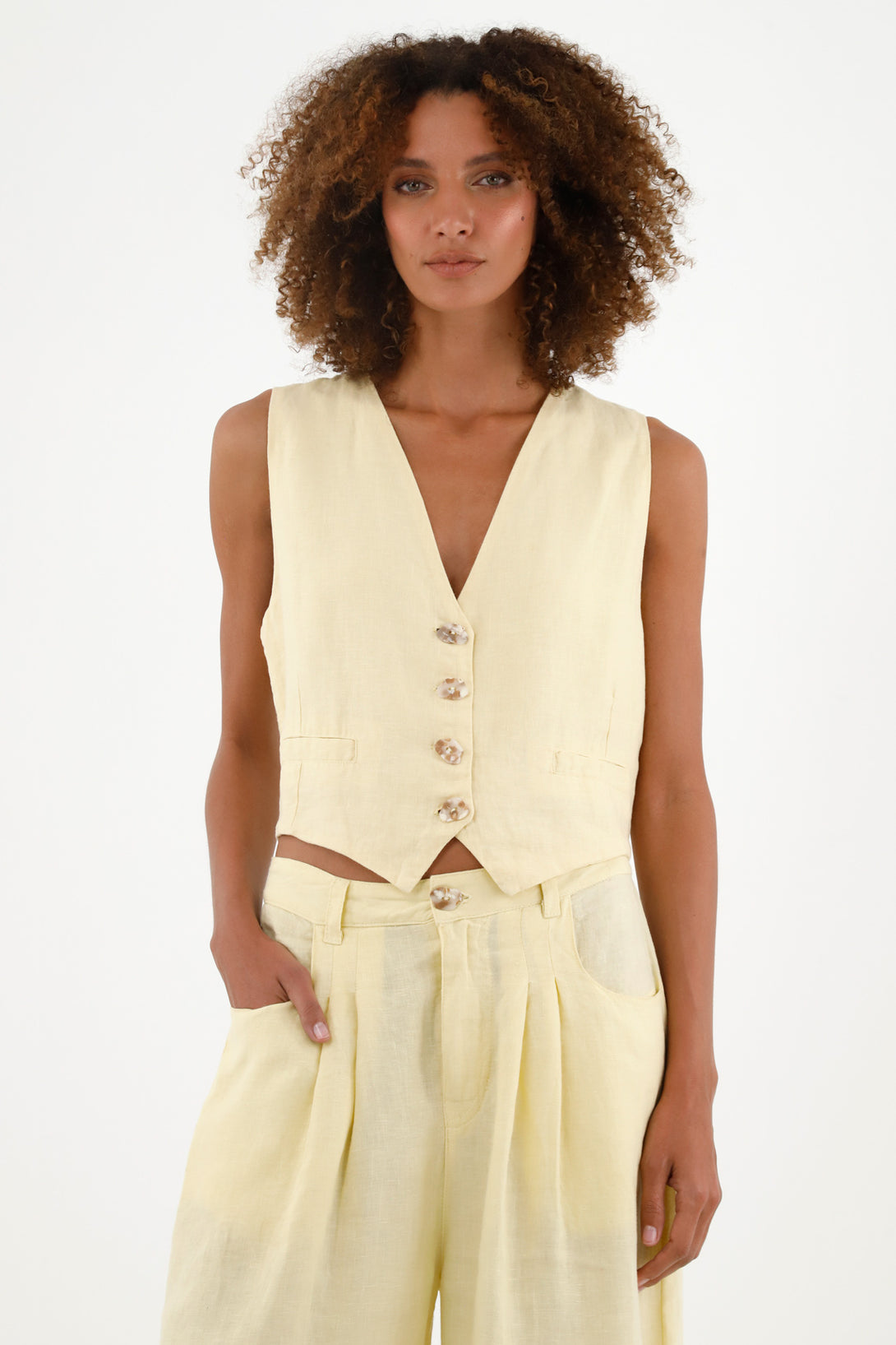 Women's Yellow Linen Vest