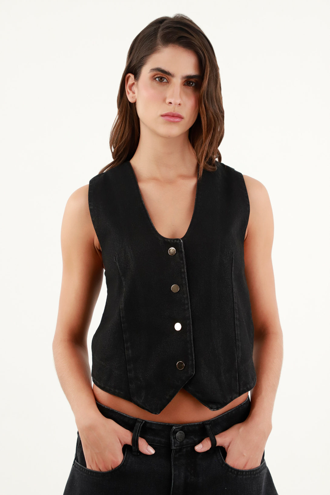 Women's Black Waxed Effect Vest