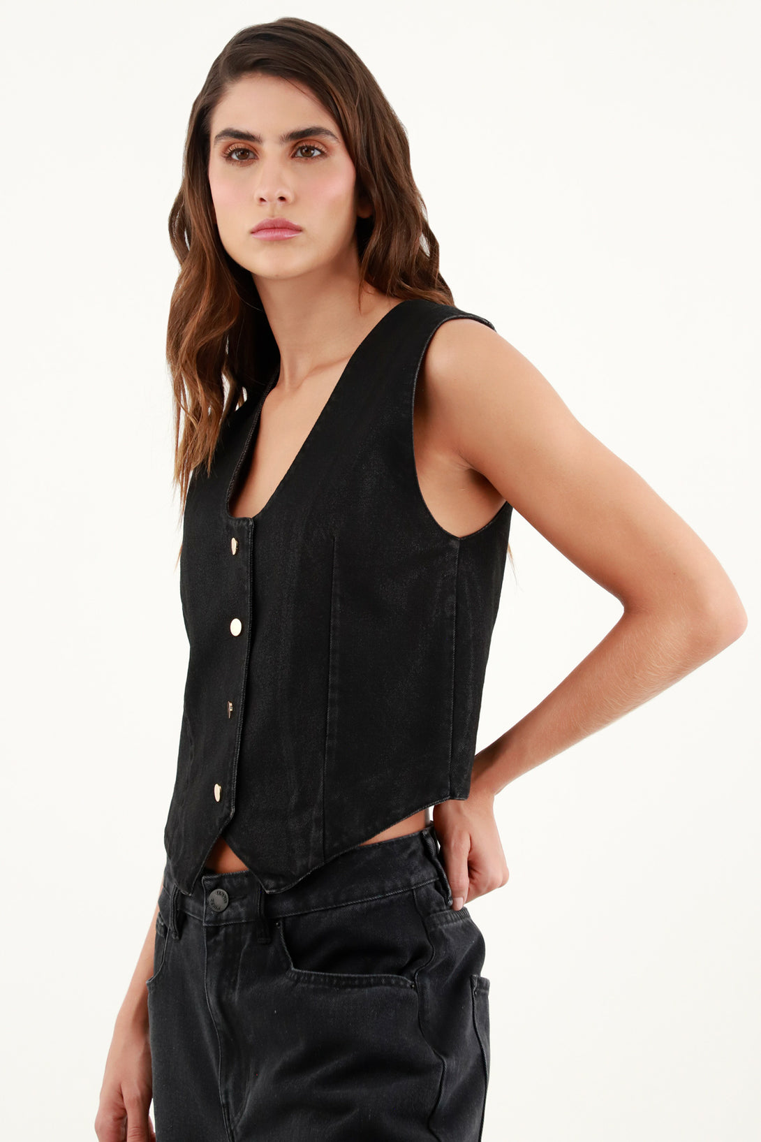 Women's Black Waxed Effect Vest