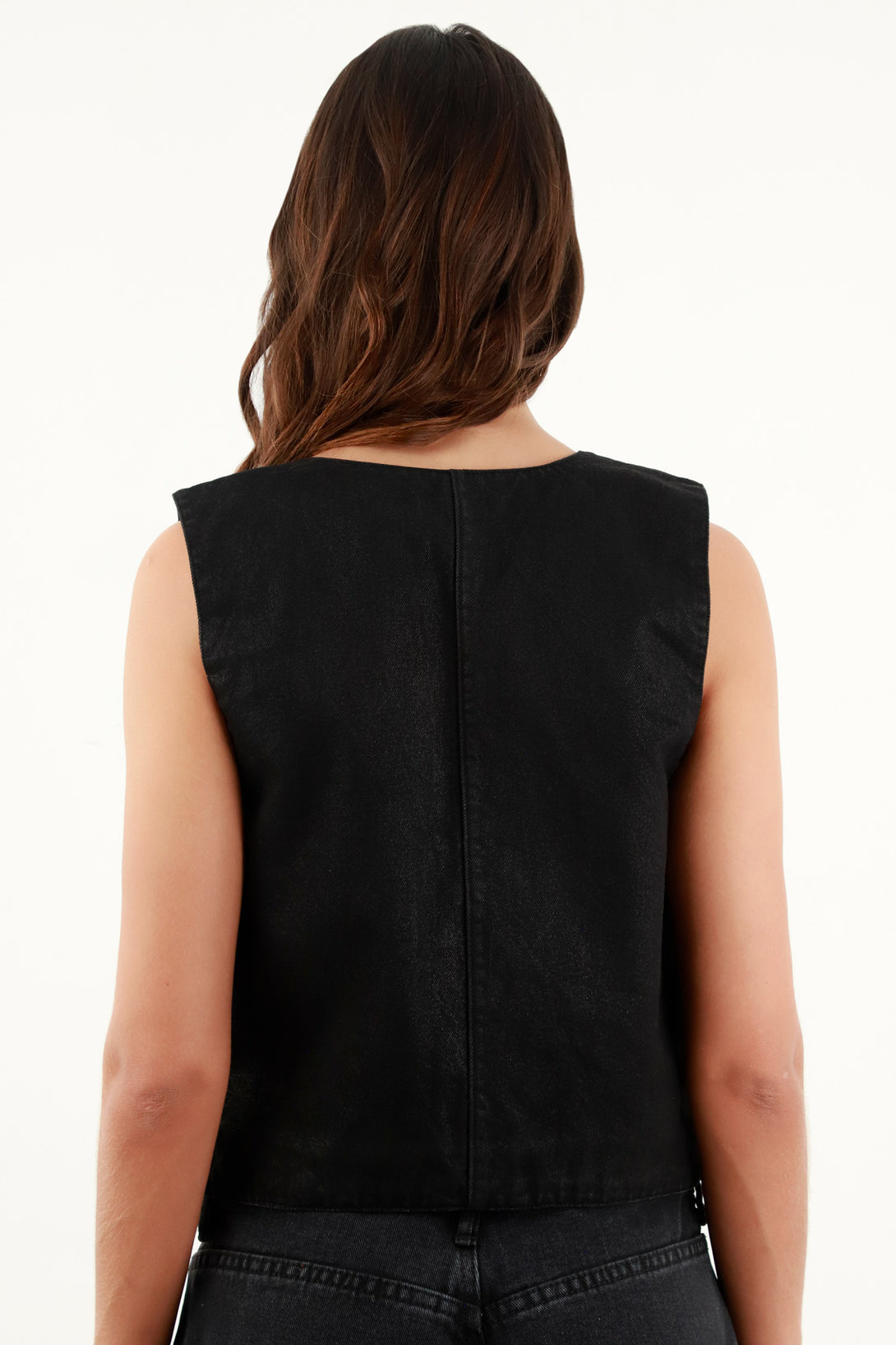 Women's Black Waxed Effect Vest