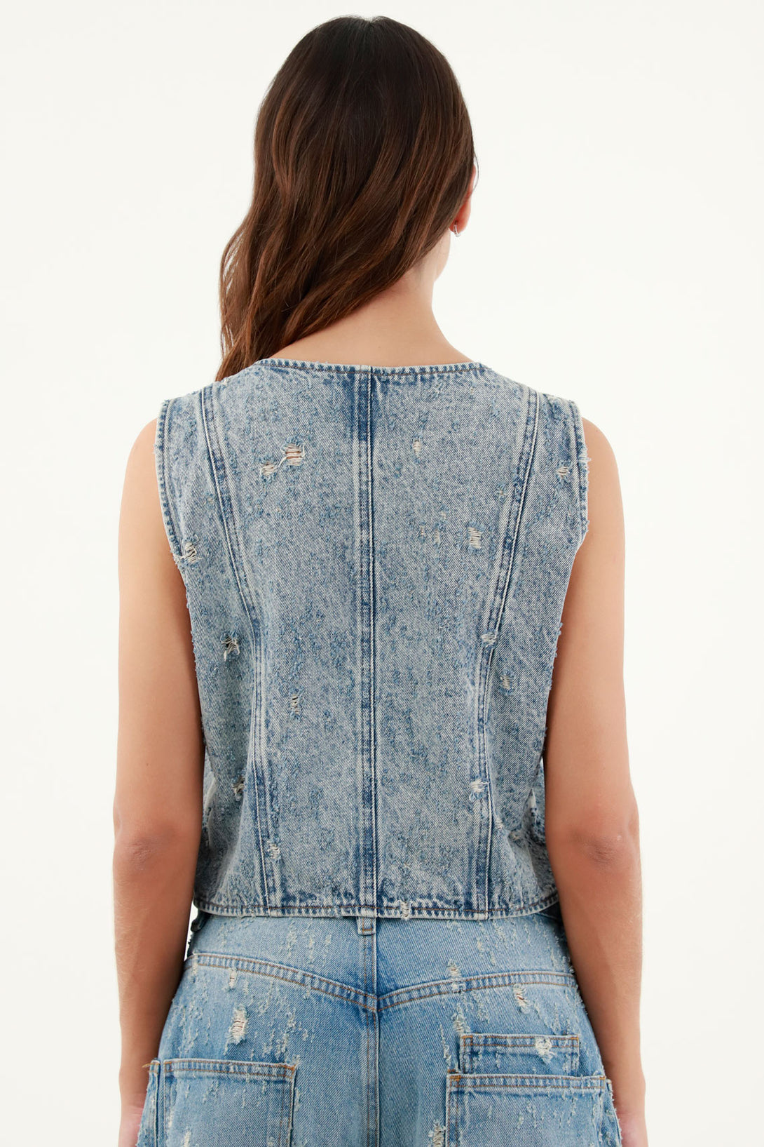 Women's Blue Distressed Vest