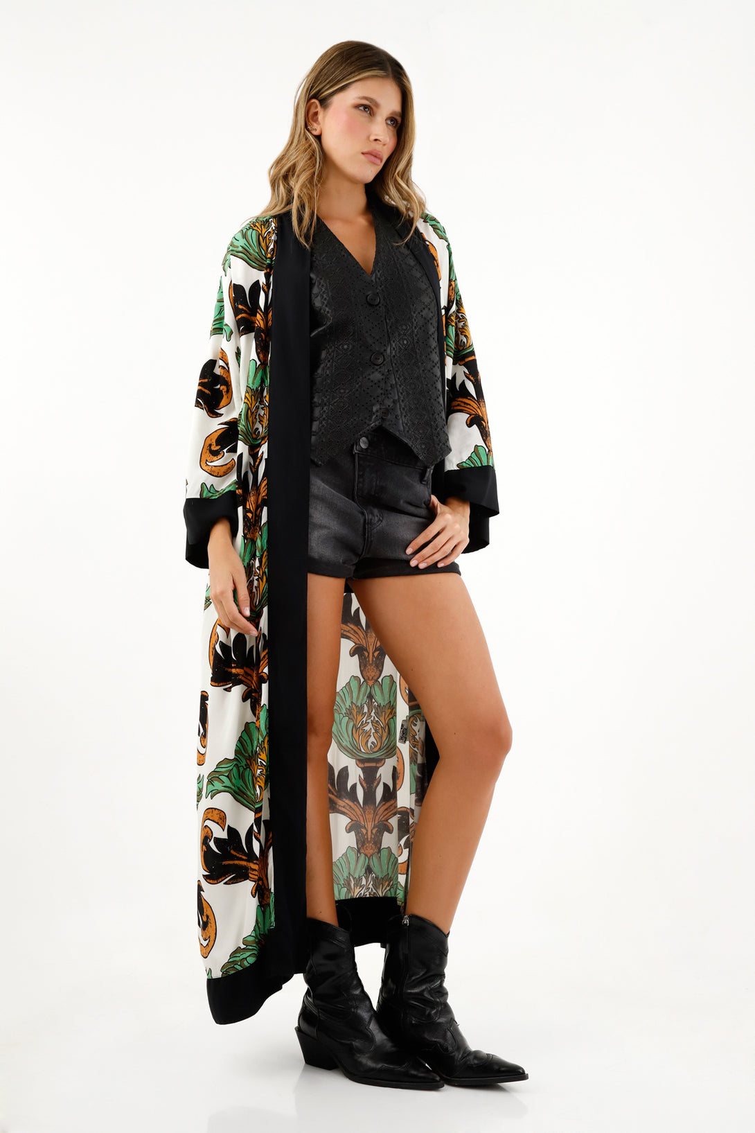 Kimono manga 3/4 estampado para mujer