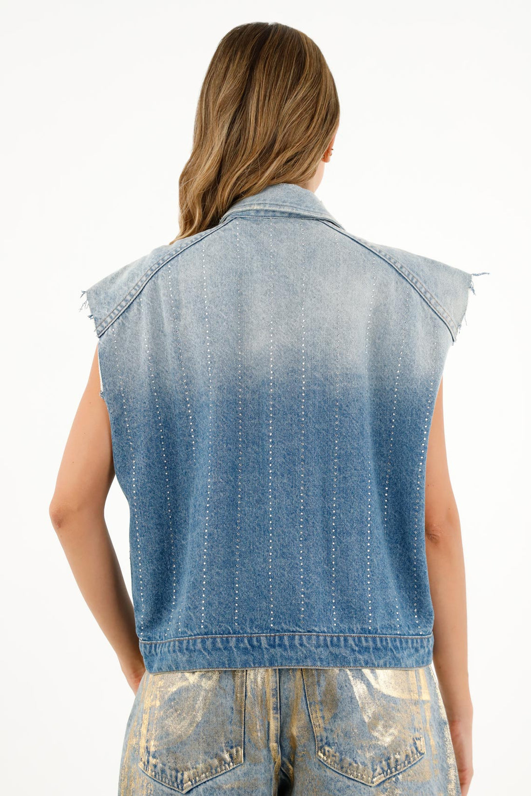 Women's Blue Vest with Shiny Accents