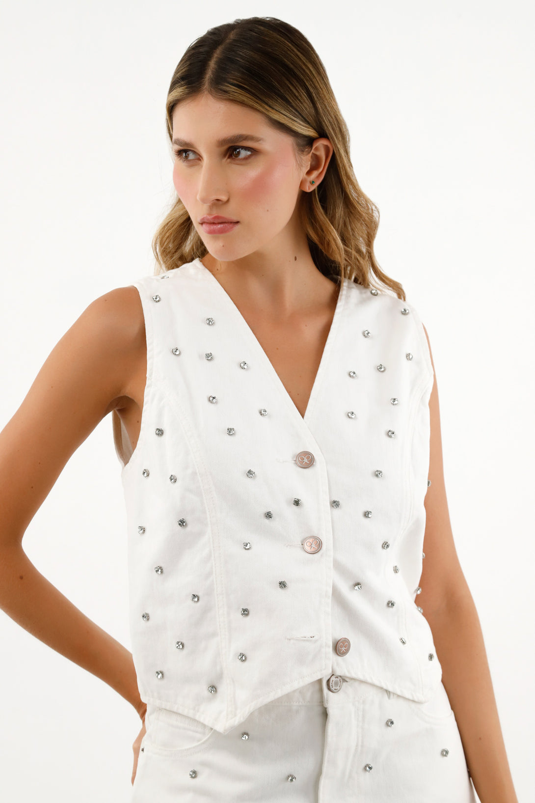 Women's Ecru Vest with Shiny Accents