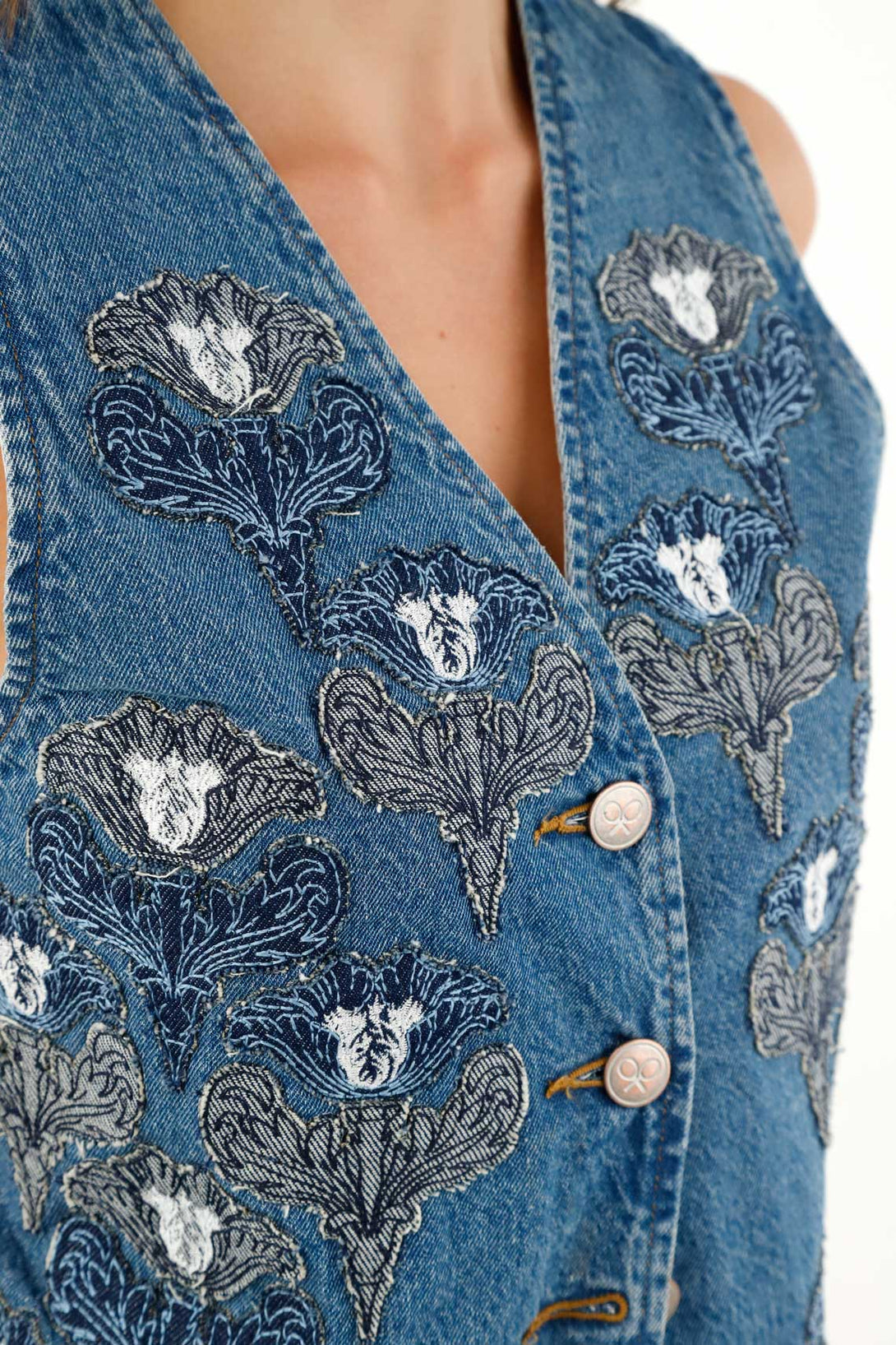 Women's Blue Embroidered Vest