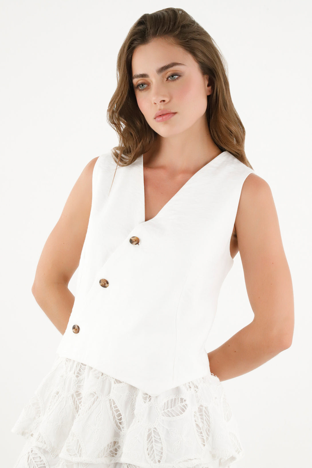 Women's White Cross-Front Vest