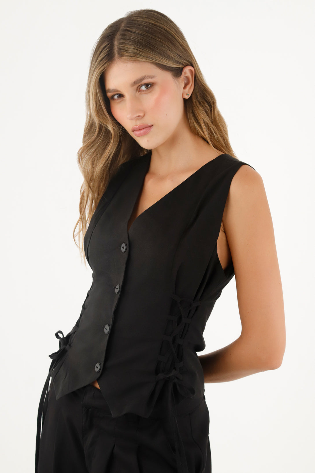 Women's Black Linen Vest